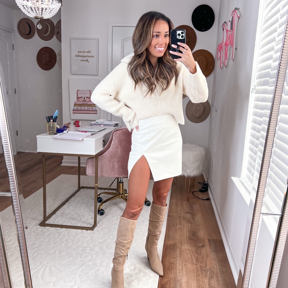 Lulu's Cream Pencil Mini Skirt with Slit